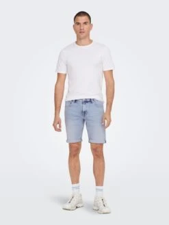 Only & Sons Shorts En Jean Coupe Slim Jean Ply Homme Bleu Clair -Jack & Jones Soldes Boutique 3f5ec741b2470a45d118cee47c94eee3